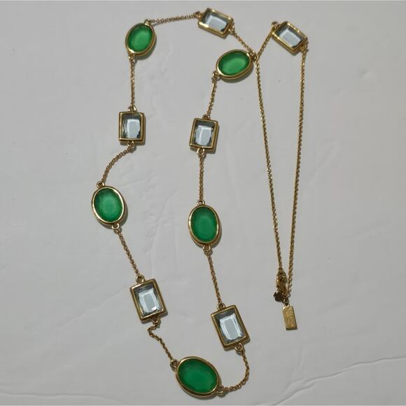 Kate Spade Jade Green White and Gold Station Long Necklace - Picture 1 of 8